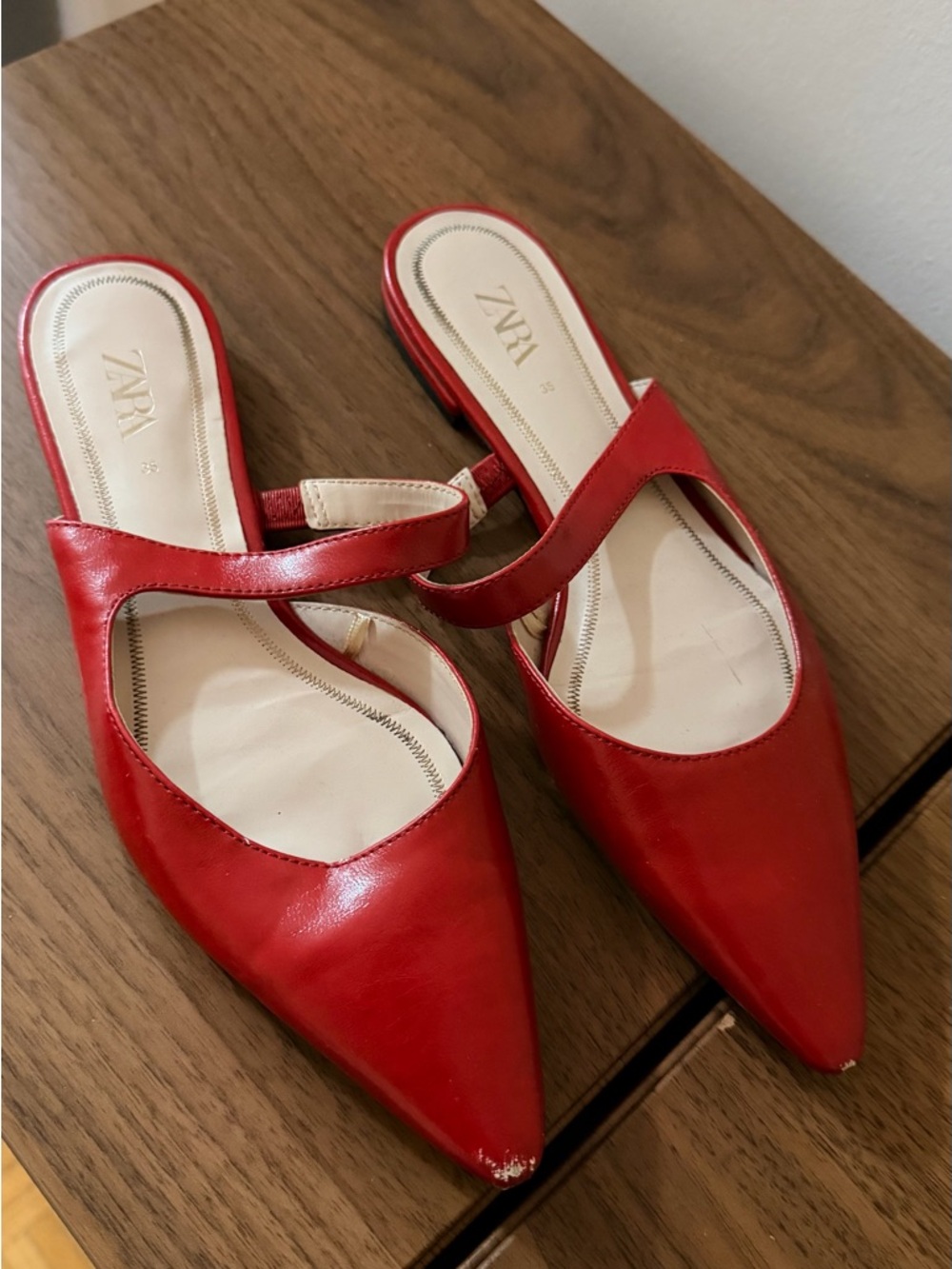 Zara Red Pointed Mary Jane Mules with Strap - Picture 2 of 3